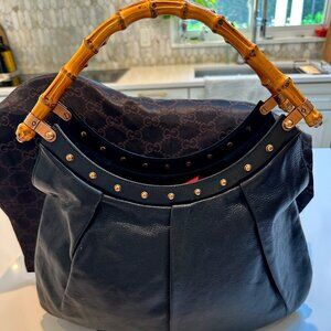 Gucci Handbag Black Bamboo Studded
